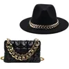 Wide Brim Hats Fedora Women Luxury Accessories Gold Chain Bag Set Ladies Leather Tote Church Elegant Wild Jazz Top Hat Party 220920