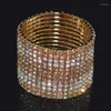 Link Bracelets Yellow/purple Fashion Rhinestone Width Stretch Elastic Crystal Bracelet For Women Wedding Bridal Jewelry Girl Gift