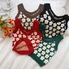 Pullover Kids Girls Knitted Sweaters Floral Print Sleeveless Vest Arrival Children Spring Autumn Clothes Red Brown Black Vest 220919