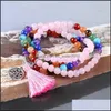 Perles Strands Méditation MTI-Couche Long Strands Bracelets 7 Chakra Yoga Naturel Rond Améthyste Mala Perles Gland Bijoux Drop Deliv Dhtqu