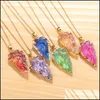 Pendant Necklaces Fashion Colorf Natural Stone Necklaces Healing Crystal Quartz Druzy Pendant Gold Chains For Women Jewelry Gift C3 D Dhesl