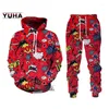 Men's Tracksuits Hip Hop Graffiti 3D Cartoon Printed Hoodie Pants Suit Cool Men/Women 2 Pcs Sportwear Tracksuit Set Spring Autumn Men's