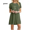 Casual Dresses 2022 Women Summer Round Neck Dress Printed Faith Short Sleeve T Shirt Loose Holiday Beach