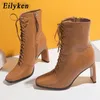 Stövlar Eilyeken Storlek 35-42 Ny stil Square Head Punk Women Ankle Fashion Cross Strap Winter Autumn Zipper High Heels Shoes L220916