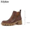 Botas Eilyken Plataforma Tobillo Mujeres Punta redonda Punk Femenino Combate Cowgirl Botines Cosacos cortos Botas Zapatos hechos a mano L220916