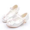 Sneakers Children Party Leather Shoes Girls Pu Heel Bowtie Kids For Single Dance Dress Shoe White Pink Blue Shoes 220920