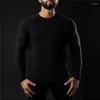 T-shirts pour hommes T-shirt maigre pour hommes Printemps Coton Chemise à manches longues Gym Fitness Bodybuilding Workout Soild Tee Tops Marque de mode Vêtements