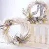 Decorative Flowers Home Decor Natural Rattan Ring Wooden Circle Round Garland DIY Catcher Hoop Flower Wreath Wedding Garden Vine Wall