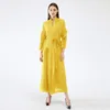 Women's Wool Blends DEAT Autumn Fashion Pleated Coat Solid Full Sleeve V-neck Loose Elegant Long Length Sashes Slim Ruffles TX803 220919