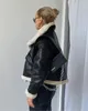女性の革のフェイクウィンタージャケット女性コートシャーリングシープスキンコートレトロバイクフリースウーマンショートアウター220919