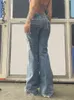 سروال نسائي Capris Sweetown Low Weist Y2K Denim Pants Patches Vintage Grunge Jeans Geans Woman Jumbered Joberged Streetwear Bottoms J220919