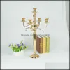 Décoration de fête grand or 5 bras en métal brillant candélabre lustre votif bougeoir mariage pièce maîtresse livraison directe 2021 maison G Dhjue