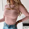 Women's Sweaters Screw Thread Sweater Autumn Women Hollow Out Ribbed Hole Solid Color Long Sleeve Pullover Tops WDC8480 220920