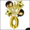 Party Decoration 32Inch Gold Foil Number Balloon Digit Air Ballon Baby Shower Kids Birthday Festival Wedding Anniversary Crown Decor Dhmt7