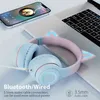 Headset Wireless Bluetooth Gradient Color Cat Ear Hörlurar med MIC RGB -belysning för barnflickor PCTS PC Telefonspel Musik LIVE HEADSET T220916