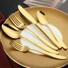 Flatware Sets Set 5Pcs/ Gold European Dinnerware Knife 304 Stainless Steel Western Golden Cutlery Kitchen Luxury Tableware Dinner