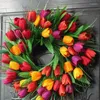 Decorative Flowers Artificial Flower Tulipan Wreath Spring Decor Door Wall Hanging Garland Wedding Easter Party Decoration Front Home