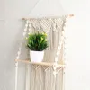 Hooks Boho Wall Hanging Shelf Handmade Woven Tassel Wood Organizer Shelves 3 Tier Floating Hangers For Home Decor