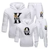 Herrspårsfall Fashion Lover Par Sportwear Set King Queen Printed Hooded Clothes 2st Hoodie and Pants Plus Size Hoodies Women 220919