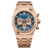 42 mm mannen Rose Gold Chronograph Watch roestvrij staal Solid Mens Fashion Business Duiken Waterdicht 30m He7v