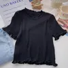 Damenblusen, lässig, Sommer, für Damen, O-Ausschnitt, kurzärmelig, mit Schraubgewinde, Tops, strähnig, Selvedge-Shirts, süße Frau, Blusas, Drop