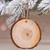 Christmas Decorations 100pcs DIY Wooden Pendant 8-9cm Unfinished Predrilled Wood Slices Round Log Discs Drop Ornaments For T