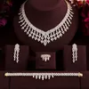 Other Jewelry Sets wedding Luxury cubic zirconia tassel bride necklace drop earrings bracelet and ring 4pcs dubai full jewelry set for bridal 220921