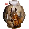 Men's Hoodies Fashion Horse 3D Print Animal Pullover Hooded Sweatshirts Casual Cartoon Long Sleeve Shirts