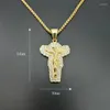 Collares colgantes Zircon Moda para hombre Titanio Acero Chapado en oro Rhinestones Jesús Cruz Collar Hip Hop Religión Joyería