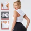 Trendy fitness lopende tanktops met capuchon voor dames gym yoga snel droge sport mouwloze ingebouwde borstkussenvest t-shirts 20W104