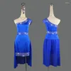 Сцена Wear Blue Latin Dance Dress Women Performance Clothing Женщина-профессиональная сексуальная сексуальная высококачественная костюм юбки соревнование