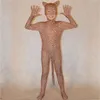 Lycar Spandex bambini Catsuit Costumi Costume Leopardo Animale Zentai Full Body Cosplay tuta occhi aperti con orecchie e coda