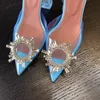 Amina Muaddi Transparent PVC High Heel Sandals Chaussures de luxe Designer Sexy Fashion Blue Crystal Cup de Bouions pointu