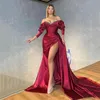 Sexig Bury Mermaid Beded Evening Party Dresses 2023 Off the Shoulder Formal Prom Gowns High Slit Pleats Women Pageant Dress 322