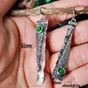 Dangle Earrings Vintage Ethnic For Women Sickle Serrated Long Drop Unique Design Jewelry Inlaid Green Stone