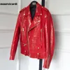 Men's Leather Faux Mauroicardi Spring Red Pattern Biker Jacket Long Sleeve Zipper Plus Size Designer Men Clothing 4xl 5xl 220920