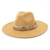 Basker Small Water Drop Gold Chain Jazz Hat European och American Autumn Winter Big Brim Peach Heart Top Fashion Woolen Jaz