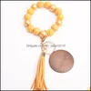 Beaded Strands Foreign Trade Beaded Strands Wood Bead Bracelet Keychain Blank Disc Tassel Key Ring Pendant Pure Mticolo Dhseller2010 Dhmqu