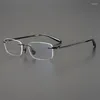 Solglasögon ramar guldrimlösa rent titanhögkvalitetsglasögon vintage retro klassisk myopia fyrkantiga glasögon kvinnor