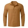 Camisas casuais masculinas masculino linho de algodão sólido solto gole de colarinho longo de manga longa retro retro outono praia masculino macho