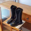 Buty dziewczyna S długa cielę brązowa czarna czarna skórzana skóra Pu Autumn Boot Scise Style 26 36 Modna anty slip Comfy Buty dla dzieci 220921