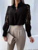 Sexy Lace Hollow Out Women Bloups 2022 Spring Black Vintage Button Up Camisetas Top Mesh Longa Mesh Tops Femme