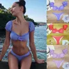 Maillots de bain pour femmes 2022 Europe et les États-Unis Couleur unie Bikini Épaules froncées Petit clair Mode Dames Split