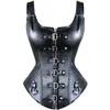 Waist Tummy Shaper Faux Leather Corset Top Shoulder Strap Corselet Black Zipper Buckled Bustier Trainer Vest Overbust Women Steampunk 220921