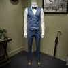 Męskie garnitury biznesmeny formalne przyjęcie bankietowe 3PCS Suit Blue Slim Fit Double Breasteed Therno Masculino Groom Małżeństwo ślubne Zestaw ślubny