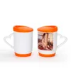 Tasses en céramique par sublimation de 12oz, tasse à café avec poignée en forme de cœur, impression DIY avec dessous de verre et couvercle en Silicone Z11