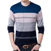 Men's Sweaters Autumn Winter Men's Fashion Wool Sweater Round Neck Thin Section Bottoming Shirt Casual Stripe