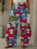 سراويل جينز المرأة عيد الميلاد 3D طباعة الساق واسعة فوكس جينز شارع عارف فاخر أنثى عيد الميلاد الطباعة الطويلة الجينز الجينز جين 220921
