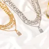 유럽과 미국 과장된 두꺼운 체인 목걸이 힙합 레트로 다층 기하학적 자물쇠 모양의 사랑 목걸이 섹시 레이디 쥬얼리 도매