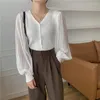 Kobiety damskie Qoerlin V-Neck Neck Shesh Lantern Rleeve Sweter Sweter Fash Fashion Slim Szyfonowe Cardigan Długie dzianinowe top